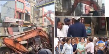Meerut news:सेंट्रल मार्केट में भारी फोर्स और ड्रोन निगरानी के बीच हुआ ध्वस्तीकरण व्यापारियों में आक्रोश और हड़कंप