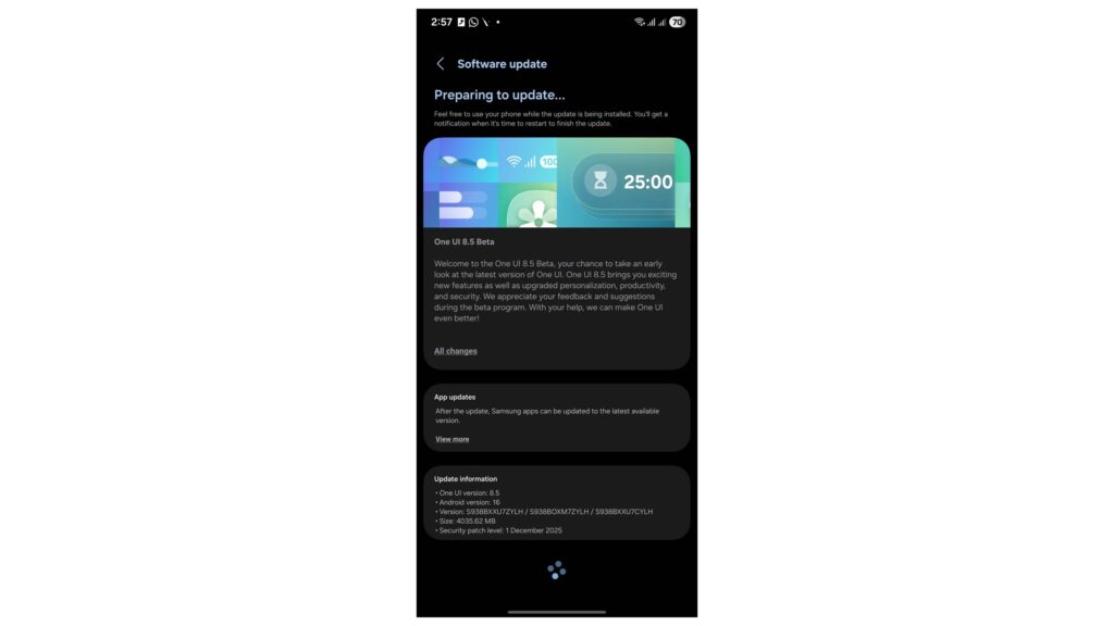 Samsung Galaxy S25 One UI 8.5 Beta 2