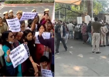 दिल्ली हाईकोर्ट के बाहर उन्नाव पीड़िता समर्थकों का प्रदर्शन