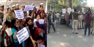 दिल्ली हाईकोर्ट के बाहर उन्नाव पीड़िता समर्थकों का प्रदर्शन