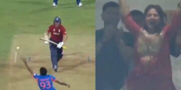 sakshi dhoni reaction on bumrah bump ball