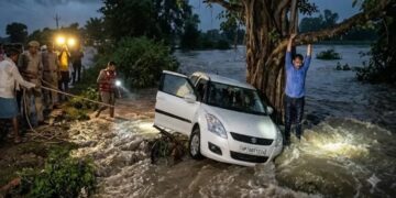 Google Maps पर भरोसा पड़ा भारी, उफनते नाले में बह गई कार, पूरी रात पानी के बीच पेड़ पर लटक बचाई जान