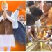 Kashi Vishwanath में योगी-राजनाथ ने केक बांटा, नायडू-पासवान भी पहुंचे; डमरू की गूंज और सोहर से गूंजा मंदिर परिसर